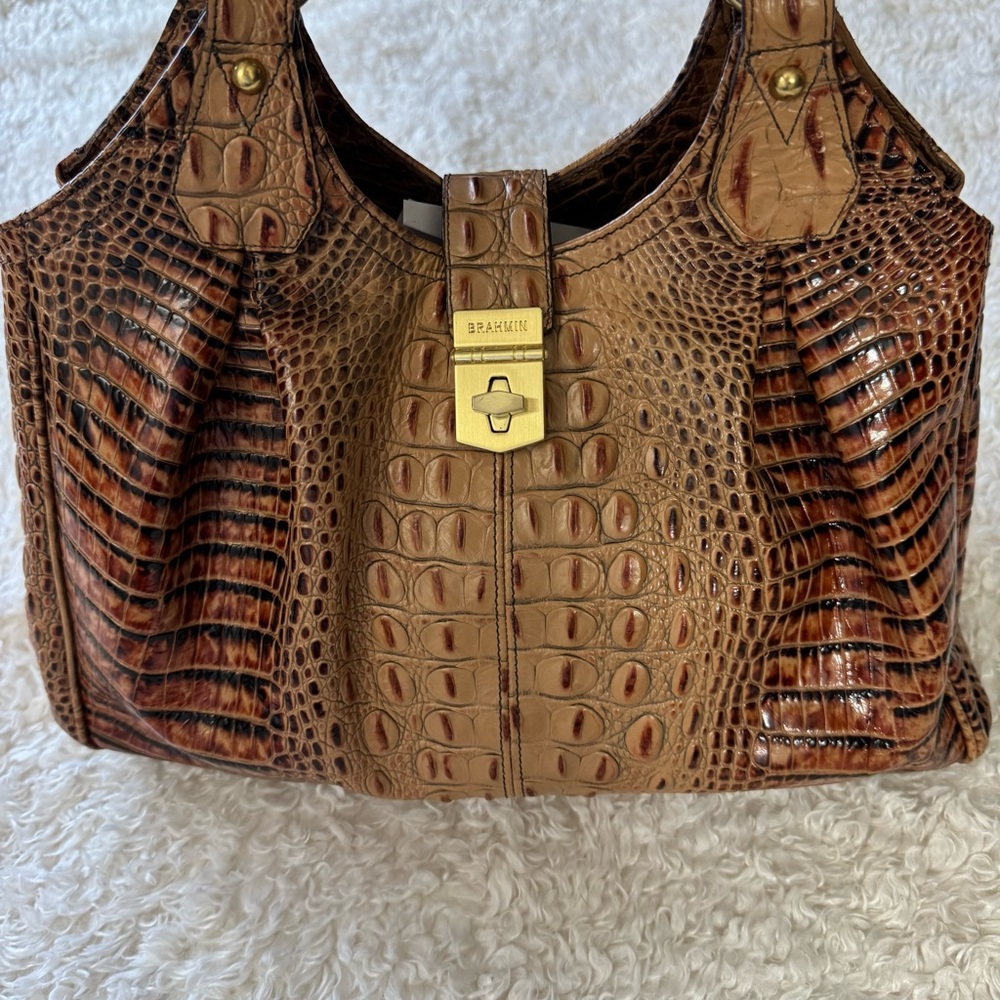 BRAHMIN Melbourne Elisa Toasted Croc Satchel Bag Purse & Wallet - Picture 3 of 16